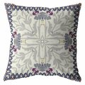 Palacedesigns 16 in. Gray Floral Frame Indoor & Outdoor Zippered Throw Pillow PA3681771